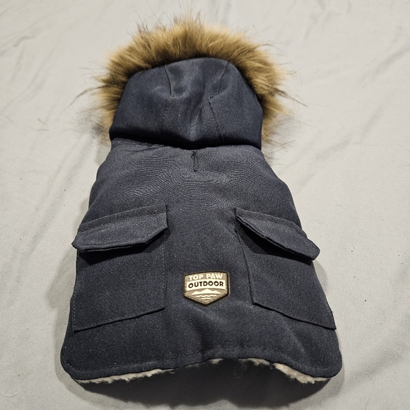 Top Paw dog hooded coat blue fur trim - Picture 11 of 12